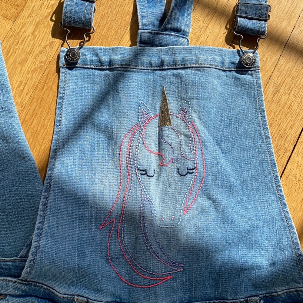 🕶️🦄Girls Blue denim unicorn overalls cat & jack 14/16 - Picture 5 of 6